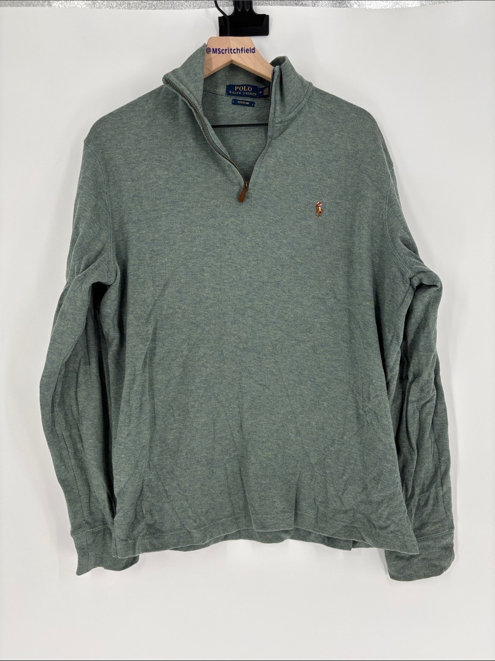 Polo Ralph Lauren Estate Rib Pullover 1/4 Zip Sweater Green Mens Large Mock Neck